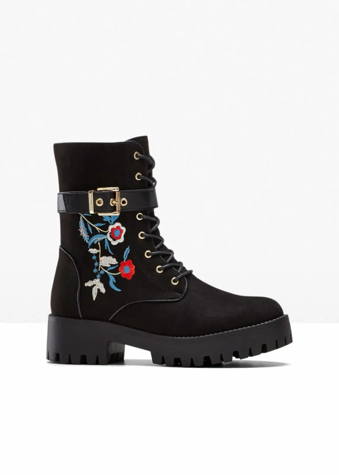 bonprix Boots|Schuhe & Accessoires In Spezialgrößen·Schuhe In Übergröße|Schnürboots mit Stickerei schwarz