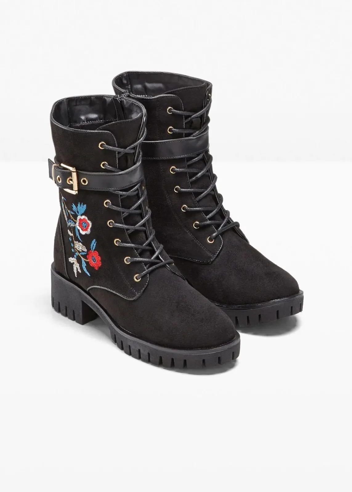 bonprix Boots|Schuhe & Accessoires In Spezialgrößen·Schuhe In Übergröße|Schnürboots mit Stickerei schwarz