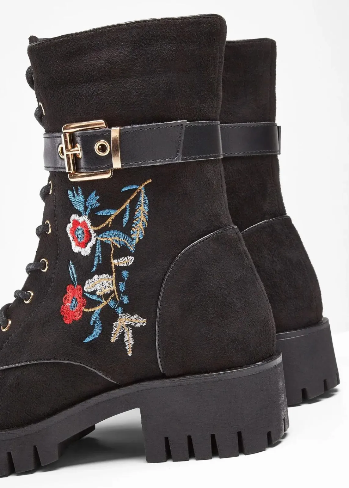 bonprix Boots|Schuhe & Accessoires In Spezialgrößen·Schuhe In Übergröße|Schnürboots mit Stickerei schwarz