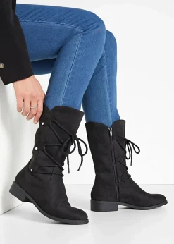 bonprix Gefütterte Winterschuhe|Stiefel|Schnürstiefel schwarz