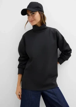 bonprix Sweat|Basics|Scuba-Shirt mit Stehkragen schwarz