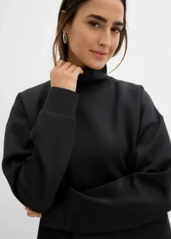 bonprix Sweat|Basics|Scuba-Shirt mit Stehkragen schwarz