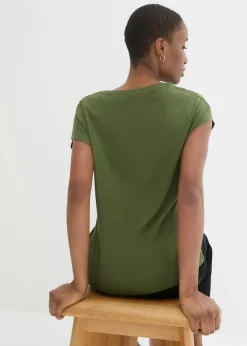 bonprix Shirts & Tops|Shirt dunkelkhaki/schwarz bedruckt