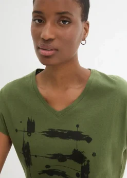 bonprix Shirts & Tops|Shirt dunkelkhaki/schwarz bedruckt