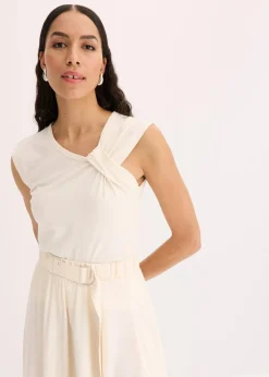 bonprix Shirts & Tops|Shirt aus elastischem Baumwoll-Mix naturbeige