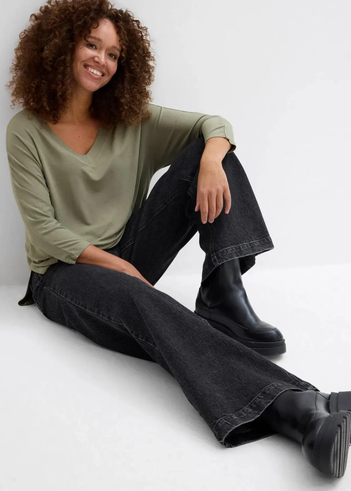 bonprix Shirts & Tops|Shirt aus fließendem Viskose-Mix oliv