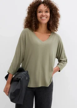 bonprix Shirts & Tops|Shirt aus fließendem Viskose-Mix oliv