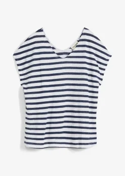 bonprix Shirts & Tops|Premium|Shirt aus reinem Leinen mit Fledermausärmeln dunkelblau/weiß gestreift