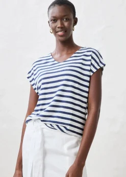 bonprix Shirts & Tops|Premium|Shirt aus reinem Leinen mit Fledermausärmeln dunkelblau/weiß gestreift