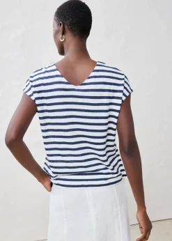 bonprix Shirts & Tops|Premium|Shirt aus reinem Leinen mit Fledermausärmeln dunkelblau/weiß gestreift