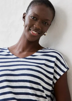 bonprix Shirts & Tops|Premium|Shirt aus reinem Leinen mit Fledermausärmeln dunkelblau/weiß gestreift