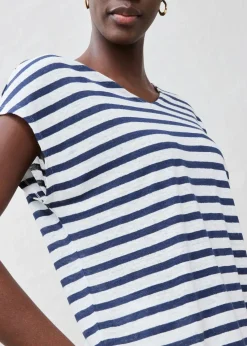 bonprix Shirts & Tops|Premium|Shirt aus reinem Leinen mit Fledermausärmeln dunkelblau/weiß gestreift