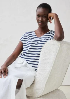 bonprix Shirts & Tops|Premium|Shirt aus reinem Leinen mit Fledermausärmeln dunkelblau/weiß gestreift