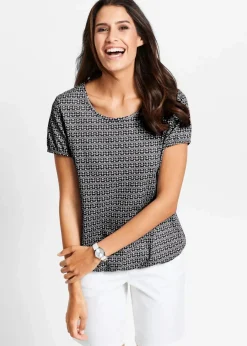 bonprix Shirts & Tops|Shirt aus reiner Baumwolle schwarz graphisch bedruckt