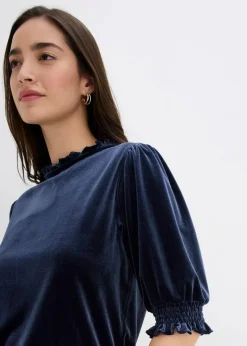 bonprix Shirts & Tops|Shirt aus softem Samt dunkelblau