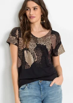 bonprix Nachhaltigere Materialien|Shirts & Tops|Shirt aus softem Viskose-Mix schwarz graphisch bedruckt