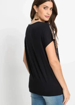 bonprix Nachhaltigere Materialien|Shirts & Tops|Shirt aus softem Viskose-Mix schwarz graphisch bedruckt