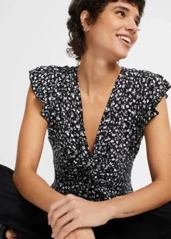 bonprix Shirts & Tops|Nachhaltigere Materialien|Shirt aus Viskose-Mix schwarz/weiß geblümt