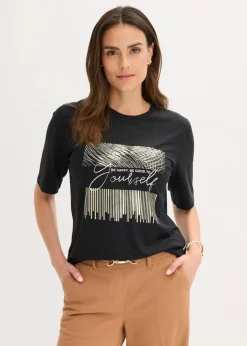 bonprix Shirts & Tops|Shirt mit Druck anthrazit meliert