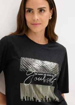 bonprix Shirts & Tops|Shirt mit Druck anthrazit meliert