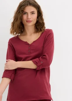 bonprix Shirts & Tops|Nachhaltigere Materialien|Shirt mit Knopfleiste aus reiner Bio-Baumwolle bordeaux