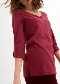 bonprix Shirts & Tops|Nachhaltigere Materialien|Shirt mit Knopfleiste aus reiner Bio-Baumwolle bordeaux