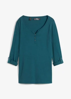 bonprix Shirts & Tops|Nachhaltigere Materialien|Shirt mit Knopfleiste aus reiner Bio-Baumwolle blaupetrol