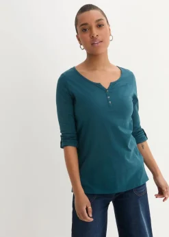 bonprix Shirts & Tops|Nachhaltigere Materialien|Shirt mit Knopfleiste aus reiner Bio-Baumwolle blaupetrol