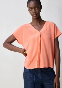 Shirt mit Seidenanteil und Webeinsatz|bonprix