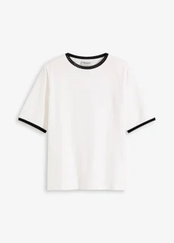 bonprix Shirts & Tops|Shirt mit Spitzenborte wollweiß/schwarz