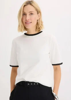 bonprix Shirts & Tops|Shirt mit Spitzenborte wollweiß/schwarz
