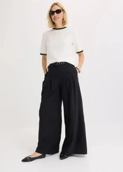 bonprix Shirts & Tops|Shirt mit Spitzenborte wollweiß/schwarz