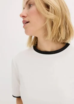 bonprix Shirts & Tops|Shirt mit Spitzenborte wollweiß/schwarz