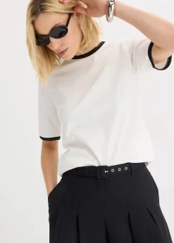 bonprix Shirts & Tops|Shirt mit Spitzenborte wollweiß/schwarz