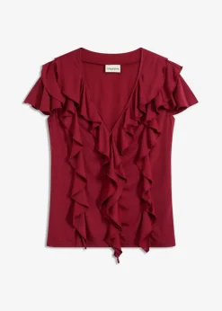 bonprix Shirts & Tops|Shirt mit Volants aus softem Modal-Mix pflaumenrot