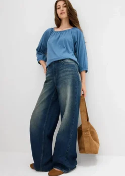 bonprix Shirts & Tops|Nachhaltigere Materialien|Shirtbluse aus reiner Bio-Baumwolle wellenblau