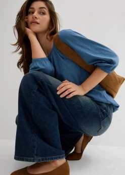 bonprix Shirts & Tops|Nachhaltigere Materialien|Shirtbluse aus reiner Bio-Baumwolle wellenblau