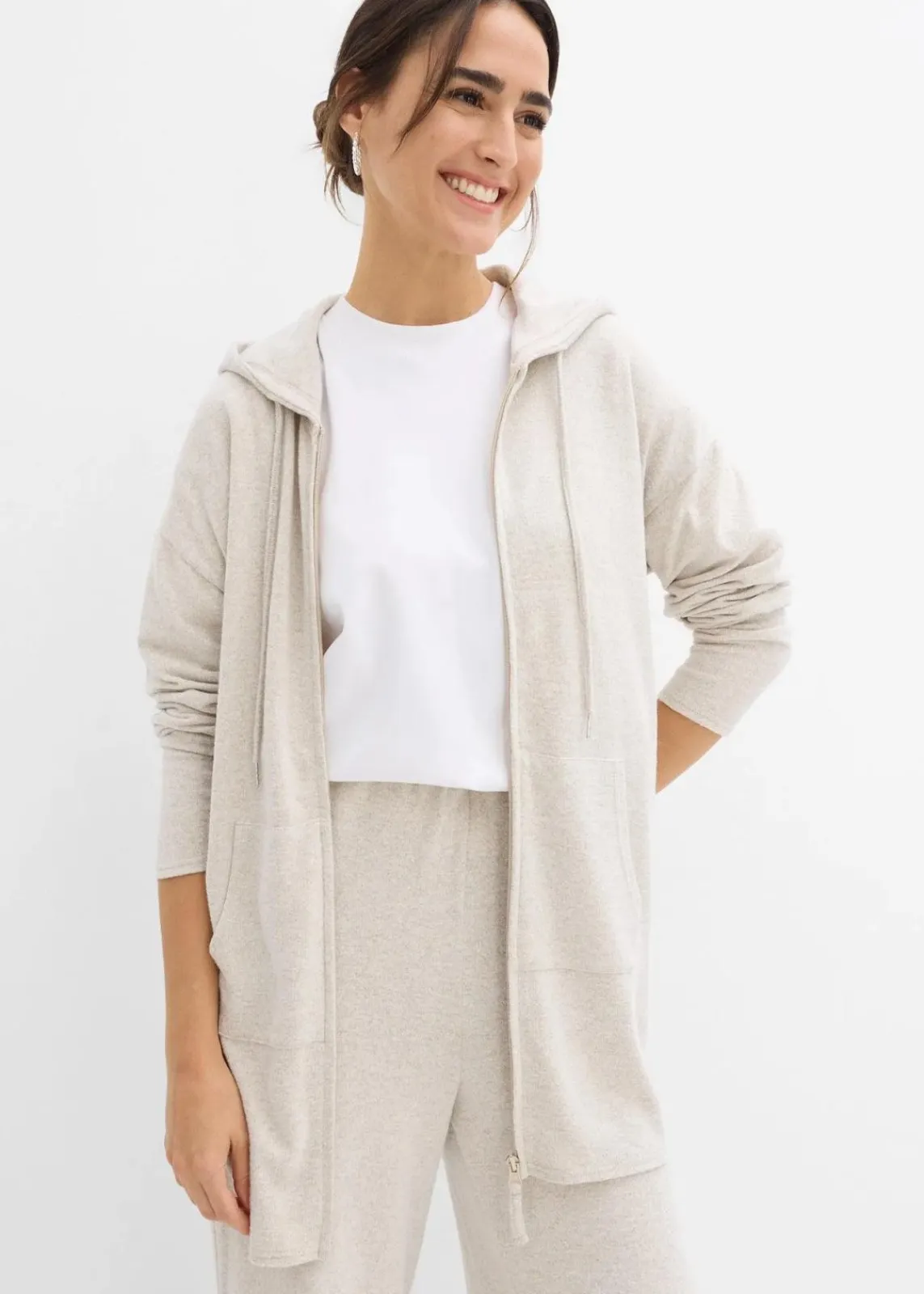 bonprix Bekleidung·Umstandsmode|Strickmode|Shirtjacke in Strickoptik aus Viskose-Mix hellsand meliert