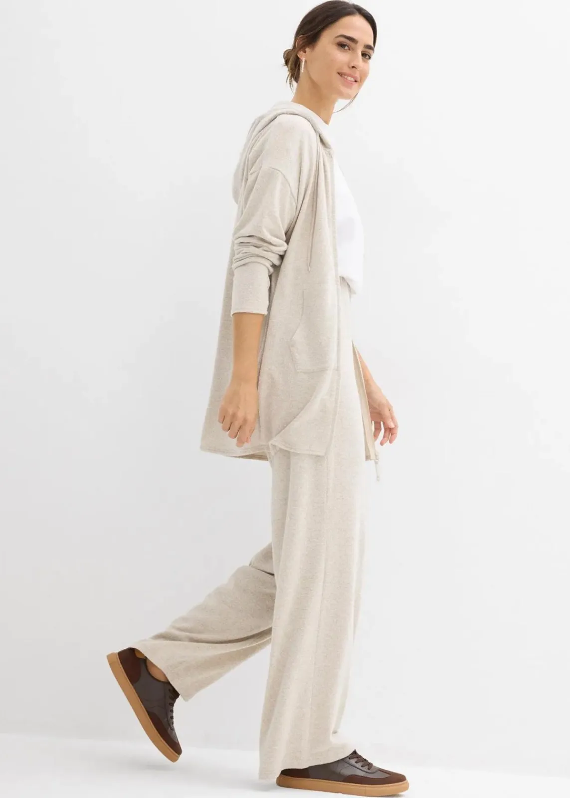 bonprix Bekleidung·Umstandsmode|Strickmode|Shirtjacke in Strickoptik aus Viskose-Mix hellsand meliert