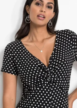 bonprix Nachhaltigere Materialien|Kleider|Shirtkleid schwarz/weiß gepunktet