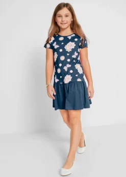 bonprix Mädchen 2-8 Jahre·Nachhaltigere Materialien|Mädchen 9-16 Jahre·Nachhaltigere Materialien|Shirtkleid aus reiner Bio-Baumwolle dunkelblau floral