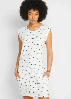 bonprix Bekleidung·Pullover & Strickjacken|Kleider|Shirtkleid mit Flügelärmeln und Druck wollweiß bedruckt