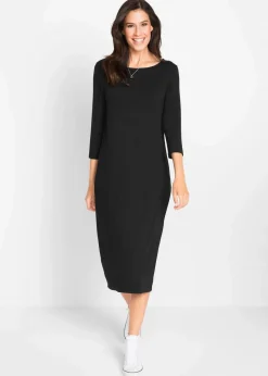 bonprix Basics|Nachhaltigere Materialien|Shirt-Kleid mit 3/4-Ärmeln schwarz