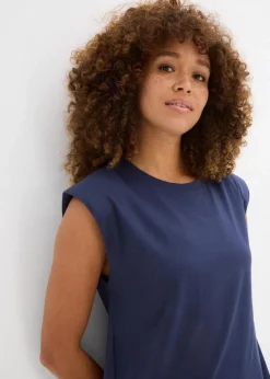 bonprix Nachhaltigere Materialien|Kleider|Shirtkleid mit Schulterpolstern aus reiner Bio-Baumwolle dunkelblau