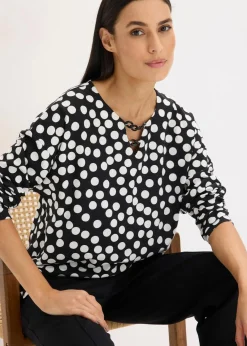 bonprix Shirts & Tops|Shirt-Tunika schwarz/wollweiß gepunktet