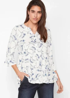bonprix Shirts & Tops|Nachhaltigere Materialien|Shirt-Tunika, 3/4-Arm wollweiß floral