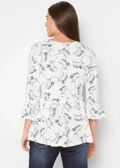 bonprix Shirts & Tops|Nachhaltigere Materialien|Shirt-Tunika, 3/4-Arm wollweiß floral