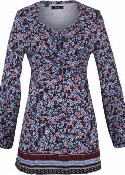 bonprix Shirts & Tops|Nachhaltigere Materialien|Shirt-Tunika aus Baumwoll-Viskose-Mix dunkelblau floral