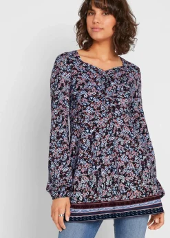 bonprix Shirts & Tops|Nachhaltigere Materialien|Shirt-Tunika aus Baumwoll-Viskose-Mix dunkelblau floral
