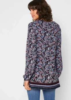 bonprix Shirts & Tops|Nachhaltigere Materialien|Shirt-Tunika aus Baumwoll-Viskose-Mix dunkelblau floral